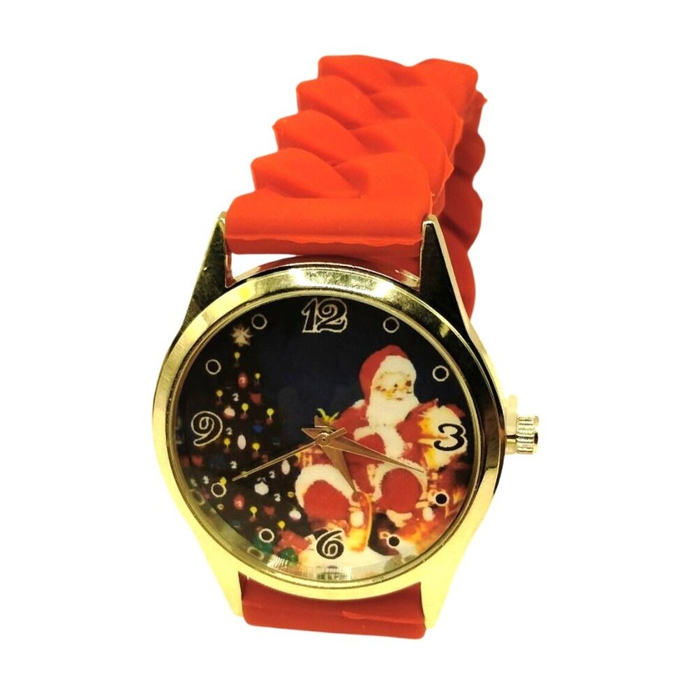Santa Christmas Watch Red Braided Silicone Band Festive Dial